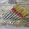 T13394 - 6 No: Marples Shamrock carpenter’s bevel edge chisels (1/4”, 3/8”, 1/2”, 5/8”, 1” and 1 ¼”) with shatterproof handles