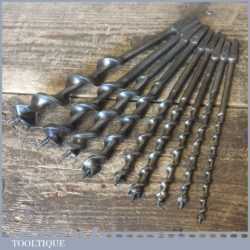 Vintage Set 9 No: Double Spur Screw Auger Bits ¼ ” – 1” Good Condition