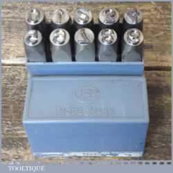 Vintage Set JHS Devon Modelmark 1/4” Or 6mm 0-9 Number Stamps Original Box