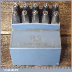 Vintage set of JHS Devon Modelmark  3/16” or 5mm number stamps in original box and in good used condition. 