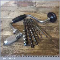 Vintage Stanley Brace With 10” Swing 7 Twist Bits 1/4”” – 1” - Good Condition