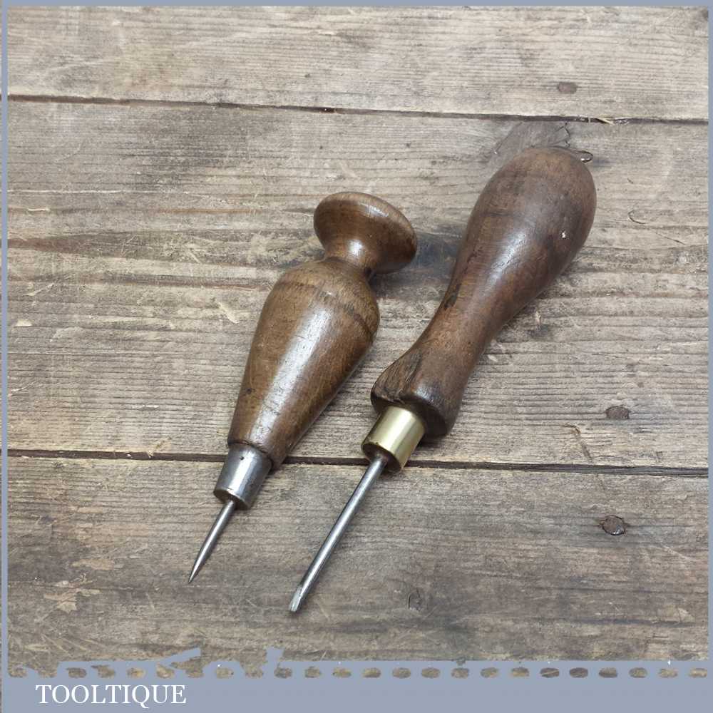 Two Vintage Bradawl Tools For Woodworking Or Leather Making