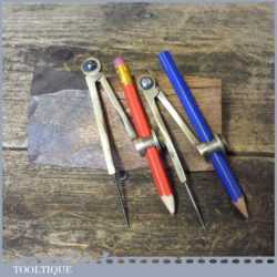 2 No: Vintage Brass Pencil Compasses 4” & 3 ½” - Good Condition