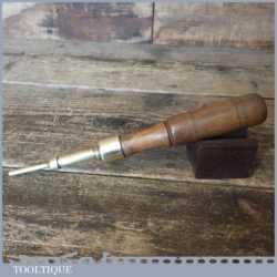 Unusual Vintage Brass Push Pin Tool Beech Handle - Good Condition