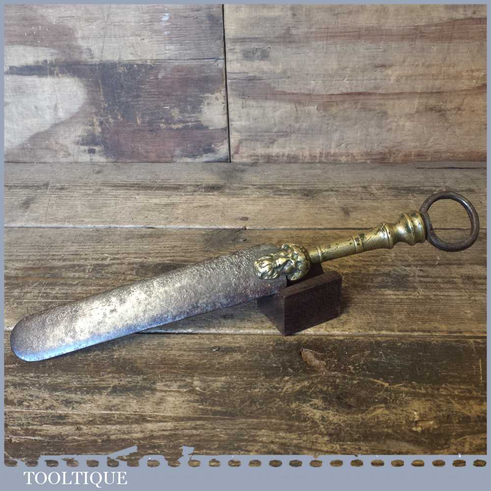 Rare 18th C Antique Butchers Chef’s Sharpening Steel - Ornate Brass Handle