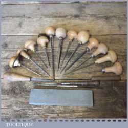 Vintage Set 16 Gravers Etching Tools Including Chisels Sharpening Stone