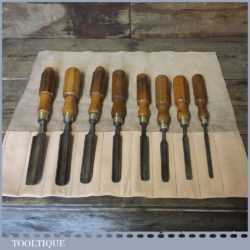 Vintage Set 8 No: Gouge Chisels Assorted Makers London Pattern Handles