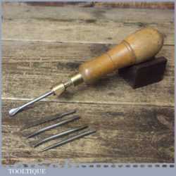 Vintage Beechwood Brass Multi Tool With 5 Attachments - Good Condition