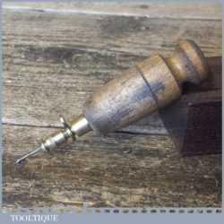 Vintage Beechwood And Brass Awl Tool - Good Condition