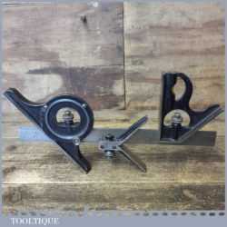 Vintage Moore & Wright Cast Steel Combination Square Protractor Centre Finder