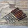 Selection 8 Vintage High Carbon Wood Turning Chisels - Mahogany Handles