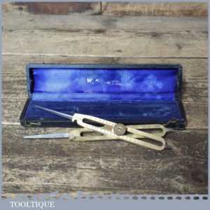 Boxed Vintage Pair Of W & D 1910-1920 Brass Steel Proportional Dividers Boxed Vintage Pair Of W & D 1910-1920 Brass Steel Proportional Dividers