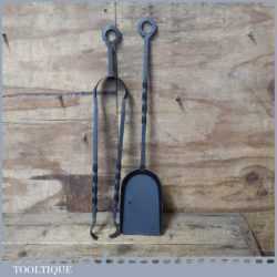 Vintage Blacksmith Made Wrought Iron Coal Tongs And Shovel