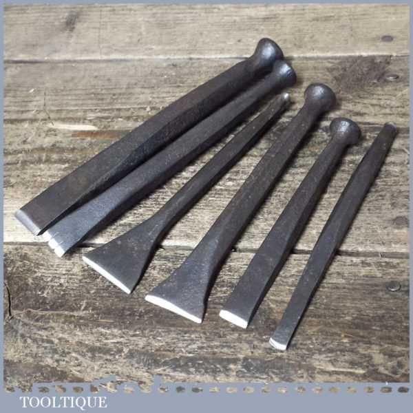 Old Vintage Set 6 Stone Mason’s Or Sculpture’s Chisels Good Condition