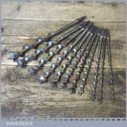 Vintage Set 11 No: Double Spur Screw Auger Bits Sizes 1/4” – 1”