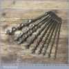 Vintage Set 9 No: Double Spur Screw Auger Bits Sizes 1/4” – 1” Sharpened