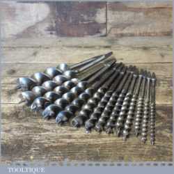 Vintage Set 14 No Double Spur Screw Auger Bits 1/4” – 1 ⅜” Sharpened