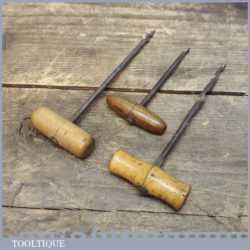 Trio Of Vintage Small Hand Twist Gimlets With Wood Handles