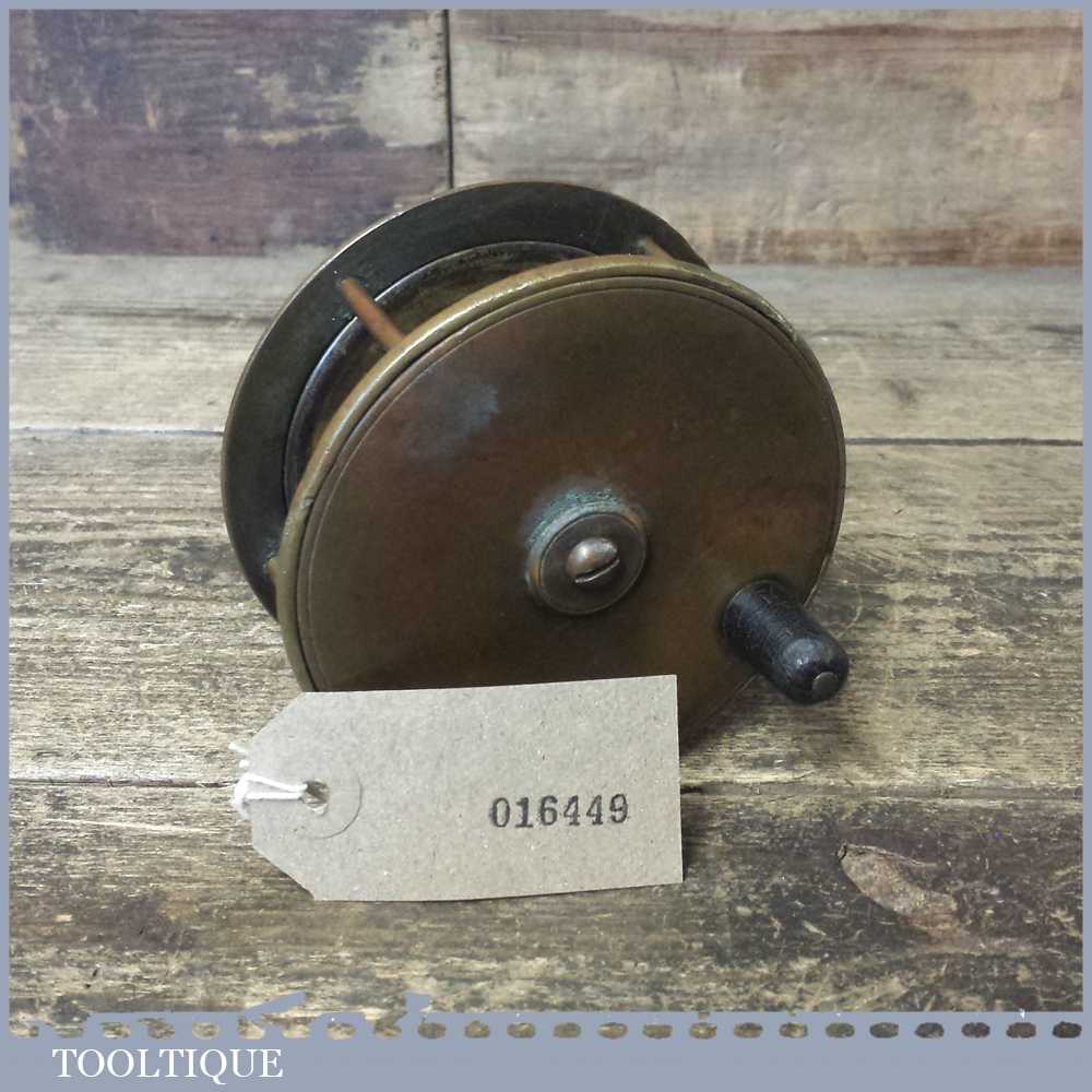 Antique 4” Brass Drum Fishing Reel - Good Condition