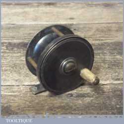 Antique 4” Brass Drum Fishing Reel With Bone Handle - Good Condition