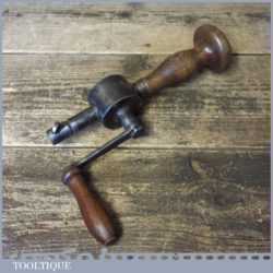 Unusual Rare Antique Hand Drill For Brace Bits - Enclosed Gears Ash Handles