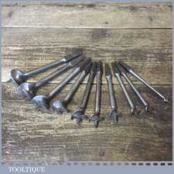 Vintage Set 10 Single Wing Screw Centre Bits - Sharpened Ready For Use