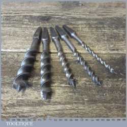 Vintage Set 5 Stumpy Double Spur Screw Auger Bits 3/16” – 3/4” Sharpened