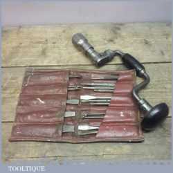 Vintage Chapman, Stanley Works Woodworking Brace And Various Bits In Roll