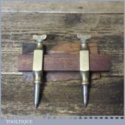 Nice Set Antique Brass Trammel Points On Small Wooden Spacing Bar