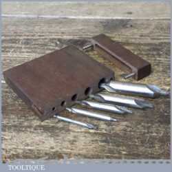 Vintage Set Of 5 No: Engineers Lathe Centre Bits In Mahogany Box