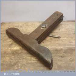 Rare Antique Oak Saw Vice With Blacksmith Made Ironwork - Marked Baldwin