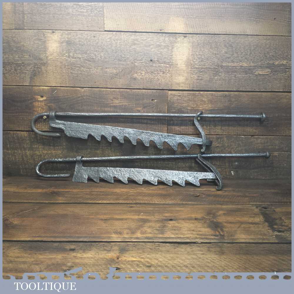 2 No: Primitive Antique 18th Ct Sawtooth Fireplace Trammel Hooks - Good Condition
