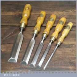 5 Vintage Marples Carpenter’s Bevel Edge Chisels Original Ash Handles 1/4” - 1 ¼”