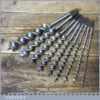 Vintage Set Of 9 Double Spur Screw Auger Bits - Sharpened Ready For Use