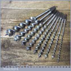 Vintage Set Of 9 Double Spur Screw Auger Bits - Sharpened Ready For Use