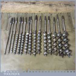 Vintage Set 15 Double Spur Screw Auger Bits 3/16” – 1 ¼” - Sharpened Ready To Use