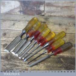 Set Of 8 Marples Shamrock Shatterproof Bevel Edge Gouge Chisels - Sharpened Honed