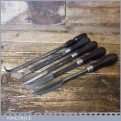 Vintage Set Of 5 White Metal Bearing Scrapers - Good Condition