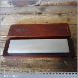 Vintage Norton Arkansas 8” x 2” Lilly White Natural Oil Stone In Mahogany Box