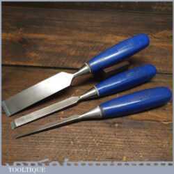 Vintage Set 3 No: Marples Blue Chip Socketed Firmer Chisels - Sharpened Honed
