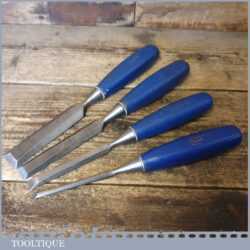 Vintage Set 4 Marples Blue Chip Carpenter’s Bevel Edge Chisels 1/4” -1” Sharpened Honed