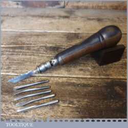 Antique Beechwood Multi Tool 6 Attachments Encased In Screw Top Handle