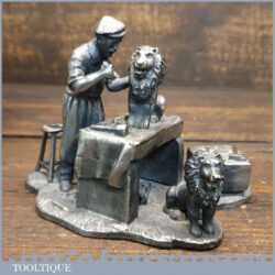 Heavy Evergreen Ornament Of Stonemason At Work Carving Lions c1960’s