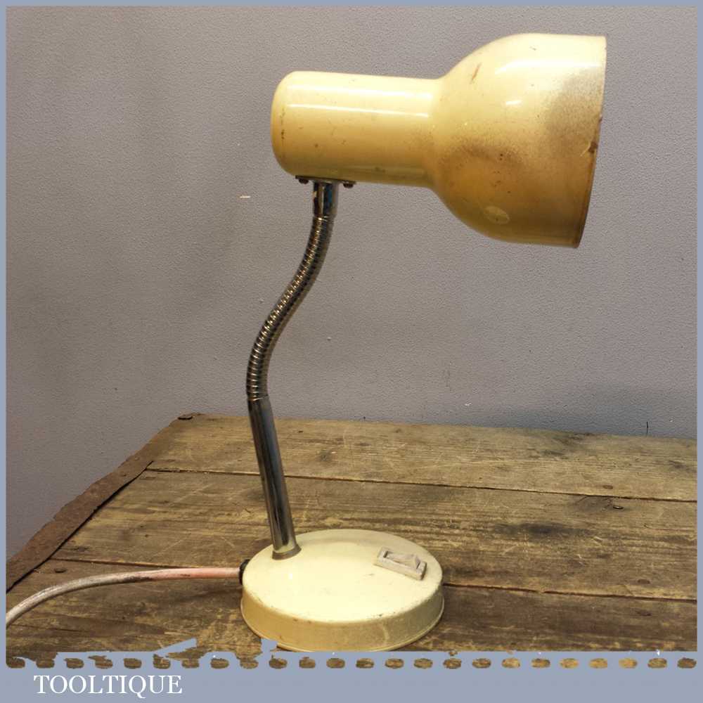 Vintage Cream Side Lamp Chrome Gooseneck Retro 1970’s Design