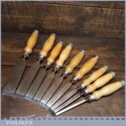 Vintage Set 9 No: Marples Carpenter’s Heavy-Duty Firmer Chisels ¼” -1 ½” - Fully Refurbished