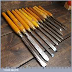 Vintage Set 11 No: Wood Turning Chisels By Various Makers - Good Condition