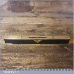 Vintage 9” Ebony & Heavy Brass Spirit Level Original Clear Bubble - Good Condition