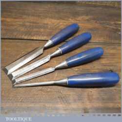 Vintage Set 4 No: Marples Carpenter’s Bevel Edge Blue Chip Chisels 1/4” - 1”
