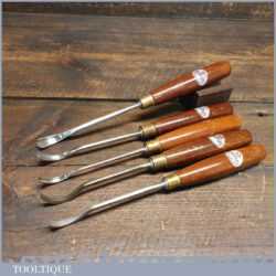 Vintage Set 5 Marples Assorted Spoon Wood Carving Chisels Mahogany Handles