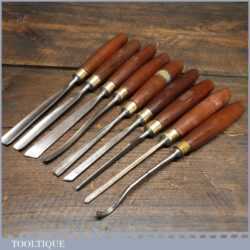 Vintage Set 9 Marples Wood Carving Chisels Mahogany Handles - Fully Refurbished